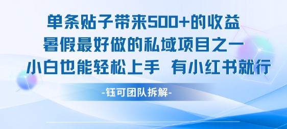 单条贴子带来5张的收益，暑假最好做的私域项目之一，小白也能轻松上手，有小红书就行-来友网创