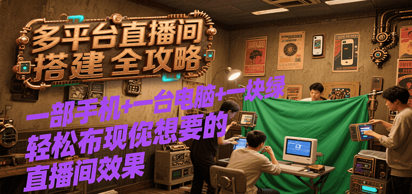 多平台直播间搭建全攻略，一部手机+一台电脑+一块绿布轻松实现你想要的直播间效果-来友网创