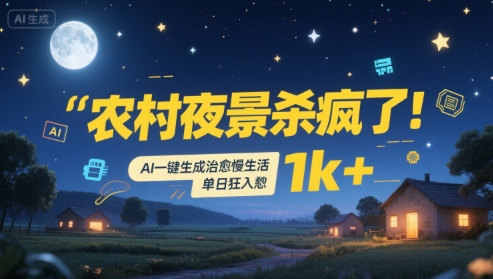 农村夜景杀疯了！AI一键生成治愈系慢生活，单日狂入1k+-来友网创