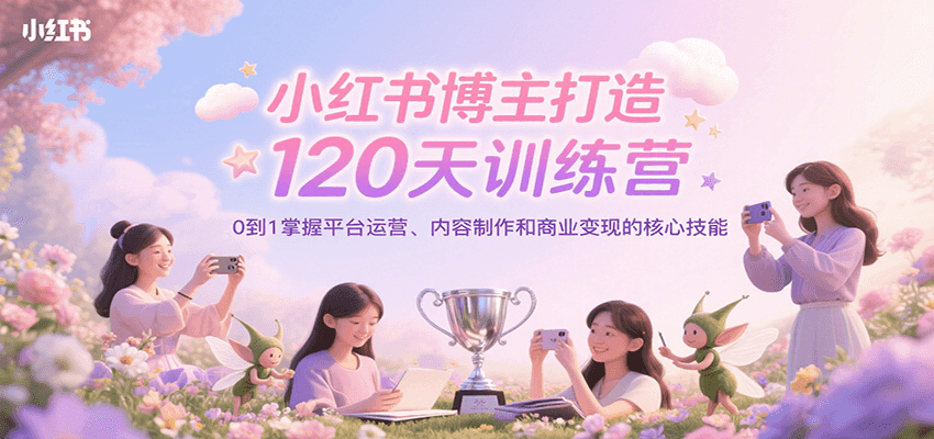 小红书博主打造120天训练营，0到1掌握平台运营、内容制作和商业变现-来友网创