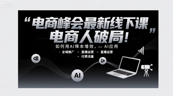 电商峰会最新线下课，电商人破局，如何用AI降本增效，AI应用-全域推广-直播运营-付费流量-来友网创