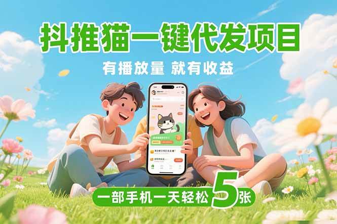 （15476期）抖推猫一键代发项目，0粉丝 不用实名 有播放量就有收益，一部手机一天五张-来友网创