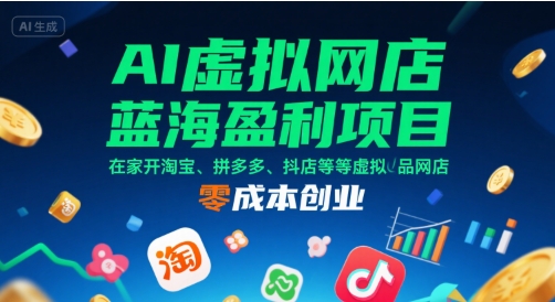 AI虚拟网店蓝海盈利项目，在家开淘宝、拼多多、抖店等虚拟品网店，零成本创业-来友网创