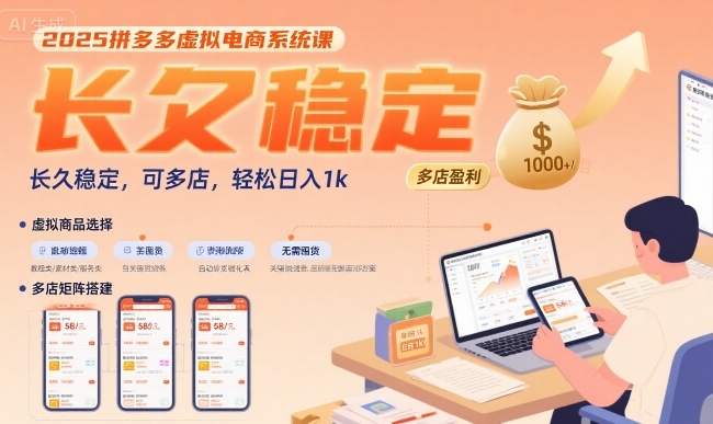 2025拼多多虚拟电商系统课，长久稳定，可多店，轻松日入1k-来友网创