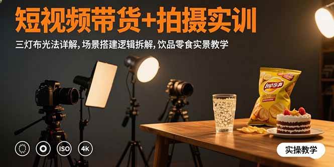 （15540期）短视频带货+拍摄实训：三灯布光法详解,场景搭建逻辑拆解,饮品零食实景教学-来友网创
