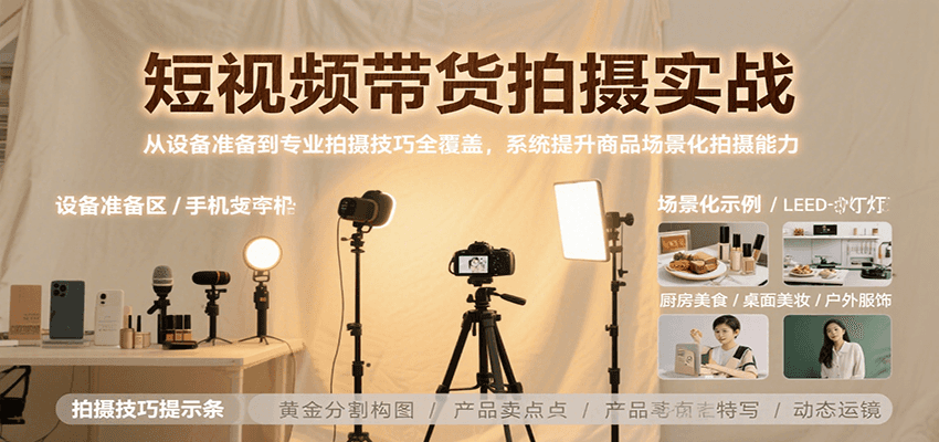 短视频带货拍摄实战，从设备准备到专业拍摄技巧全覆盖，系统提升商品场景化拍摄能力-来友网创