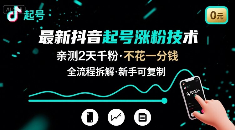 最新抖音起号涨粉技术，亲测2天千粉，不花一分钱，全流程拆解-来友网创
