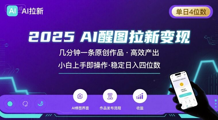2025最强AI醒图拉新，几分钟一条原创作品，单日收入4位数，小白也能上手操作-来友网创