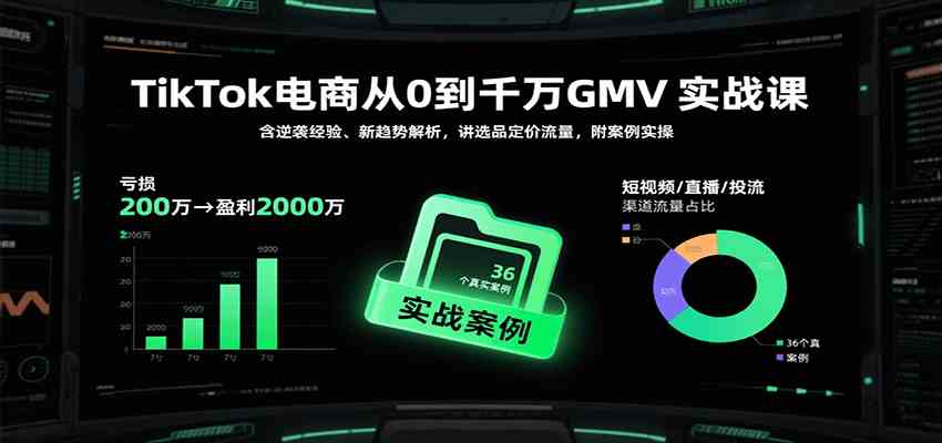 TikTok电商从0到千万GMV实战课，含逆袭经验、新趋势解析，讲选品定价流量，附案例实操-来友网创
