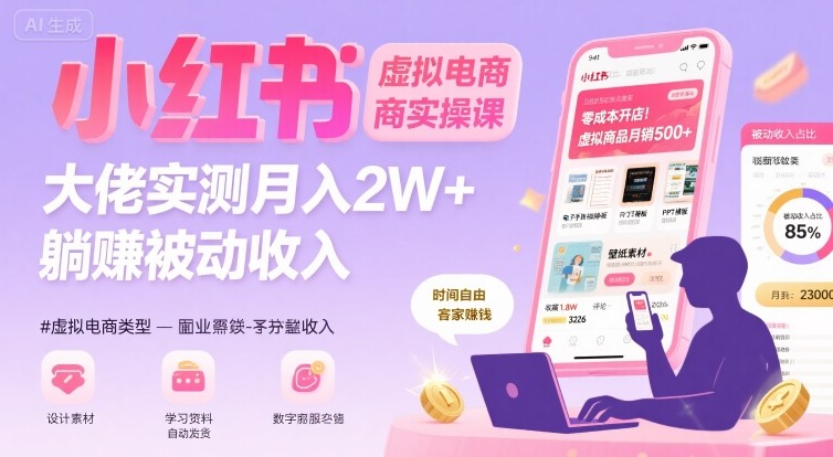小红书虚拟电商，大佬实测月入2W+，实现被动收入-来友网创