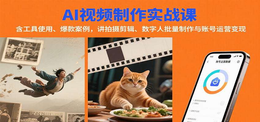 AI视频制作实战：含工具使用、爆款案例，讲拍摄剪辑、数字人批量制作与账号运营变现-来友网创