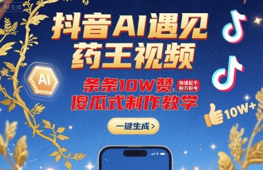 抖音AI遇见药王视频，条条10W赞，快速起千粉万粉号，傻瓜式制作教学-来友网创