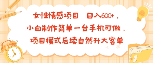 女性情感项目 小白制作简单一台手机可做 项目模式后续自然升大客单 日入6张-来友网创