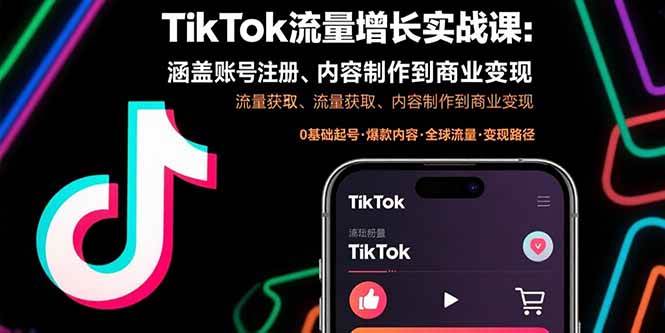（15791期）TikTok流量增长实战课：涵盖账号注册、流量获取、内容制作到商业变现-来友网创
