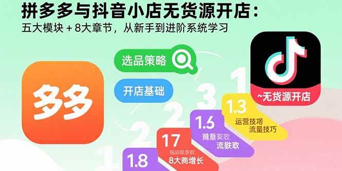 （15805期）拼多多与抖音小店无货源开店：五大模块+8大章节，从新手到进阶系统学习-来友网创