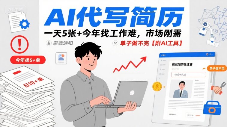 AI代写简历，一天5张+今年找工作难，市场刚需，单子做不完【附AI工具】-来友网创