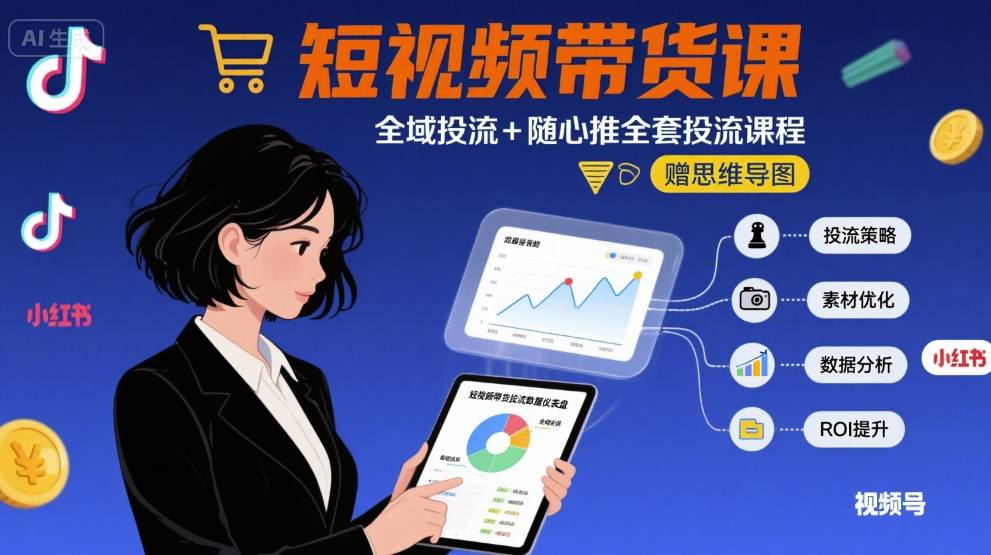 最新短视频带货课，全域投流+随心推全套投流课程+思维导图-来友网创