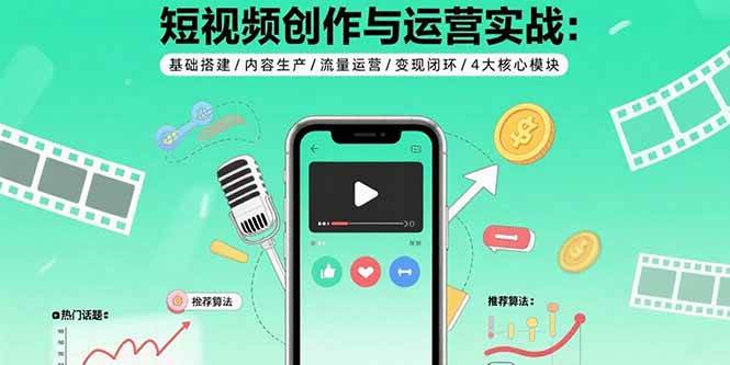 （15819期）短视频创作与运营实战：基础搭建/内容生产/流量运营/变现闭环/4大核心模块-来友网创