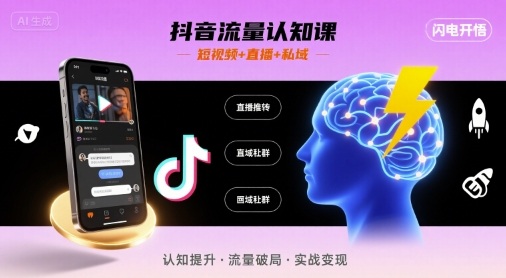抖音流量认知课，短视频+直播+私域，认知提升，闪电开悟-来友网创