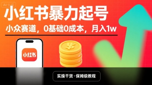小红书暴力起号，小众赛道，0基础0成本，月入1w-来友网创