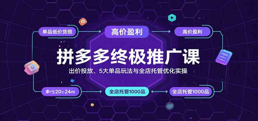 拼多多终极推广课：出价投放、5大单品玩法与全店托管优化实操-来友网创