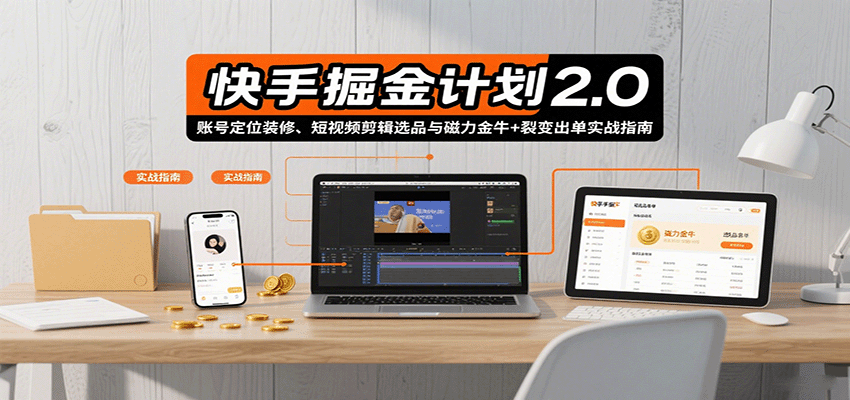 快手掘金计划2.0，账号定位装修、短视频剪辑选品与磁力金牛+裂变出单实战指南-来友网创