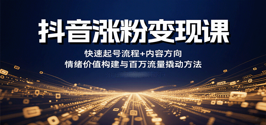 抖音涨粉变现课，快速起号流程+内容方向+情绪价值构建与百万流量撬动方法-来友网创