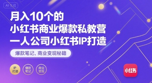 月入10个的小红书商业爆款私教营，一人公司小红书IP打造，爆款笔记，商业变现秘籍-来友网创