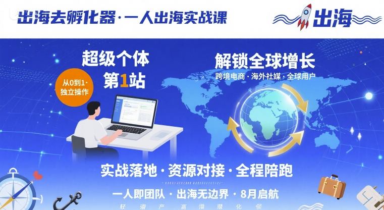 出海去孵化器，一人出海实战课，​超级个体第1站，解锁全球增长-来友网创