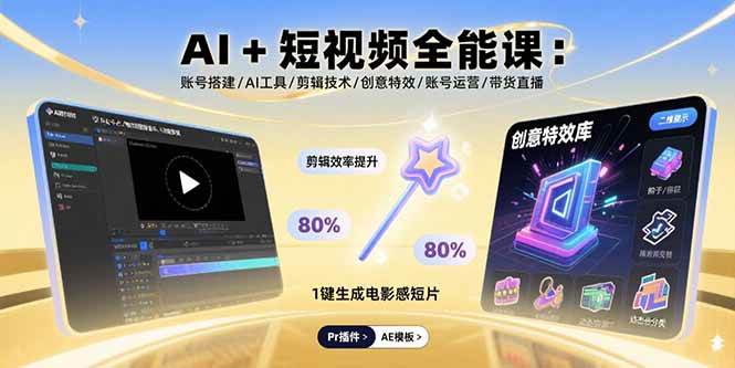 （15862期）AI+短视频全能课：账号搭建/AI工具/剪辑技术/创意特效/账号运营/带货直播-来友网创