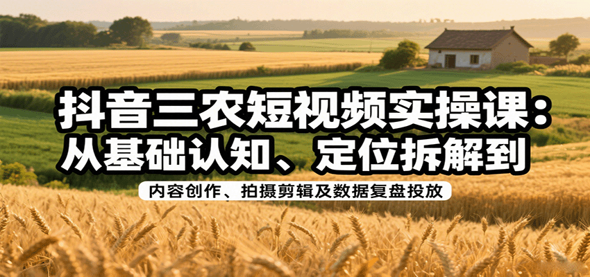 抖音三农短视频实操课：从基础认知、定位拆解到内容创作、拍摄剪辑及数据复盘投放-来友网创