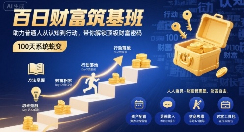 百日财富筑基班，助力普通人从认知到行动，带你解锁顶级财富密码-来友网创