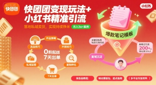 快团团变现玩法+小红书精准引流技巧，助你真正落地私域卖货，实现持续挣米-来友网创