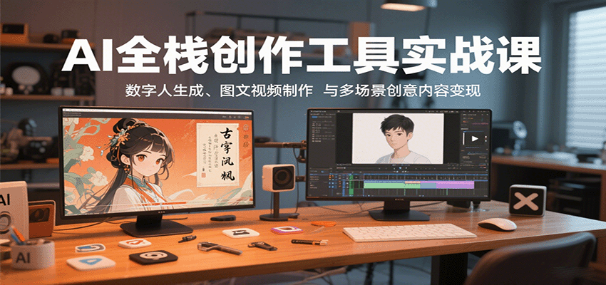 AI全栈创作工具实战课：数字人生成、图文视频制作与多场景创意内容变现-来友网创