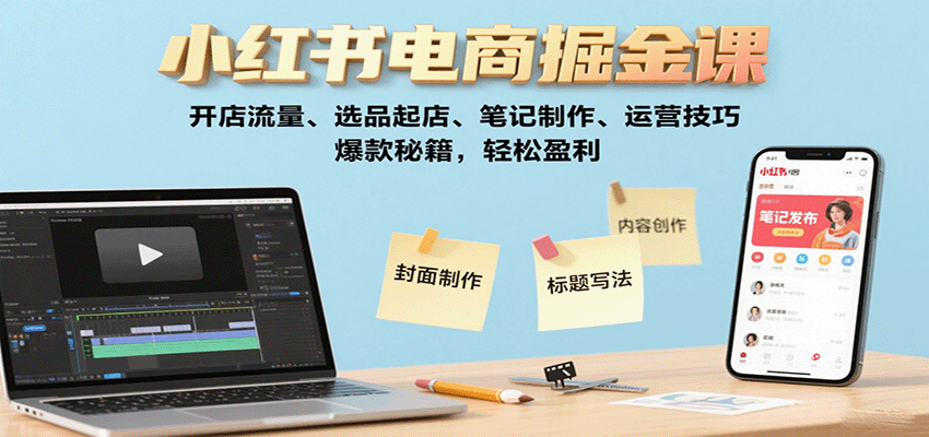 小红书电商掘金课：开店流量、选品起店、笔记制作、运营技巧，爆款秘籍，轻松盈利-来友网创