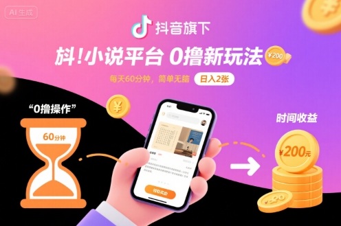 抖音旗下小说平台0撸新玩法，每天挂G60分钟，简单无脑，日入2张【揭秘】-来友网创
