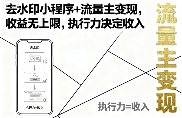 去水印小程序+流量主变现，收益无上限，执行力决定收入-来友网创