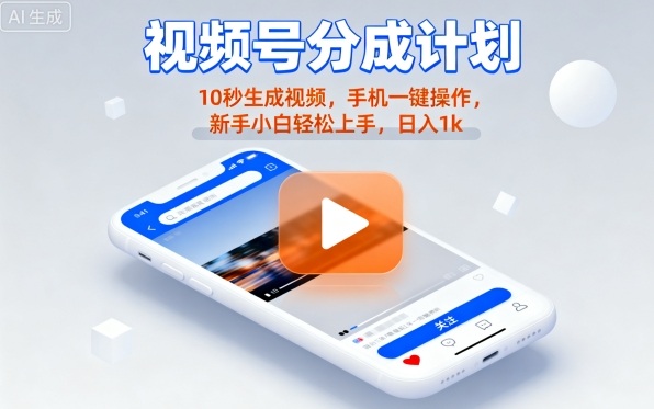 视频号分成计划懒人玩法，10秒生成视频，手机一键操作，新手小白轻松上手，日入1K【揭秘】-来友网创