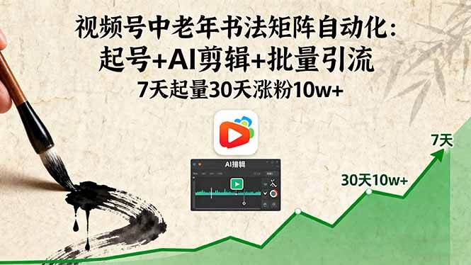 （16022期）视频号中老年书法矩阵自动化：起号+AI剪辑+批量引流 7天起量30天涨粉10w+-来友网创
