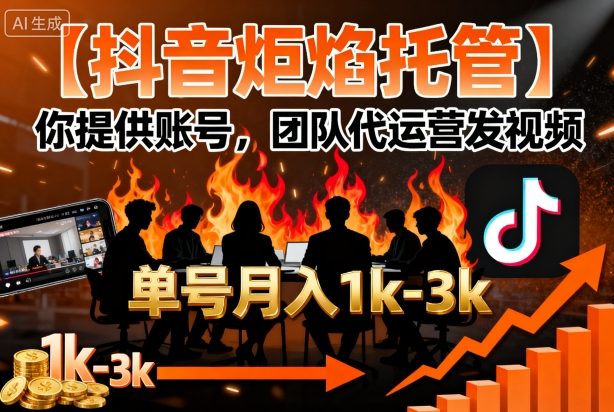 【抖音炬焰托管】你提供账号，团队代运营发视频，单号月入1k+【揭秘】-来友网创