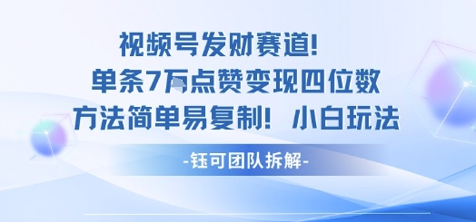 视频号发财赛道单条7W点赞变现四位数方法简单易复制小白玩法-来友网创
