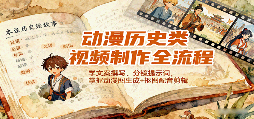 动漫历史类视频制作全流程，学文案撰写、分镜提示词，掌握动漫图生成+抠图配音剪辑-来友网创
