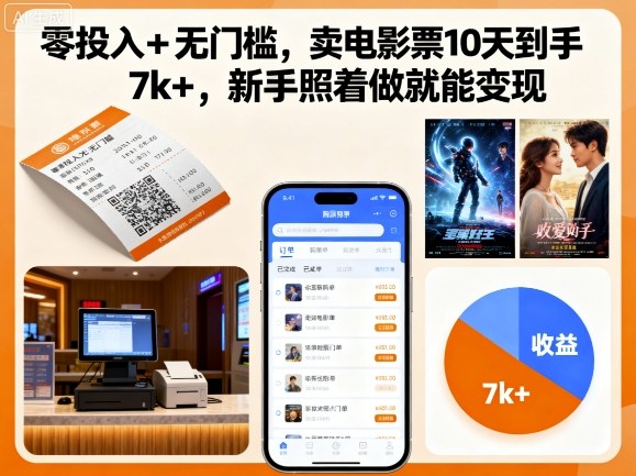 零投入+无门槛，卖电影票10天到手7k+，新手照着做就能变现【揭秘】-来友网创