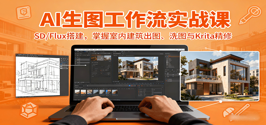 AI生图工作流实战课：SD/Flux搭建，掌握室内建筑出图、洗图与Krita精修-来友网创