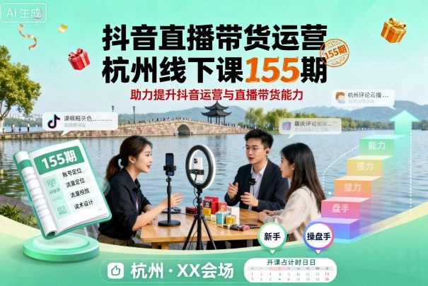 抖音直播带货运营杭州线下课155期，助力提升抖音运营与直播带货能力-来友网创