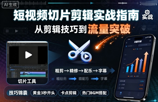 短视频切片剪辑实战指南，从剪辑技巧到流量突破-来友网创
