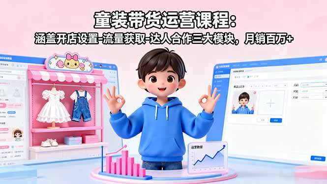 （16081期）童装带货运营课程：涵盖开店设置-流量获取-达人合作三大模块，月销百万+-来友网创