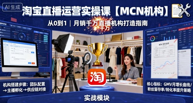 淘宝直播运营实操课【MCN机构】，从0到1做一家月销千W的直播机构-来友网创