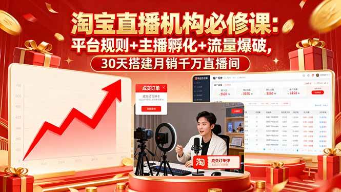 （16087期）淘宝直播机构必修课：平台规则/主播孵化/流量爆破,30天搭建月销千万直播间-来友网创