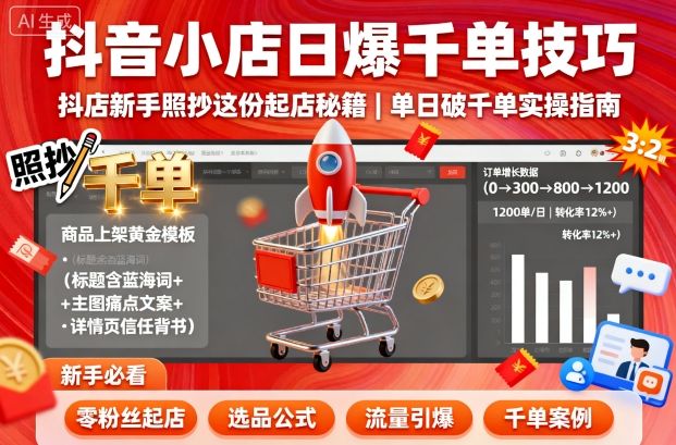 抖音小店日爆千单技巧，抖店新手照抄这份起店秘籍，单日破千单-来友网创